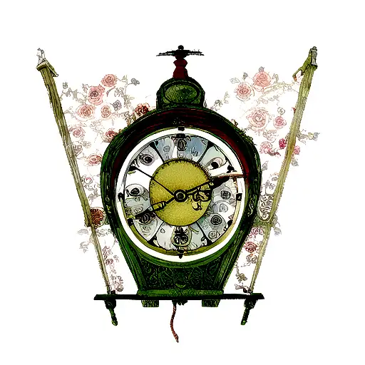 Old Clock With Roses