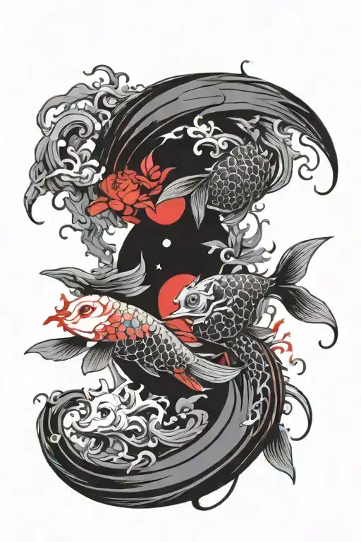 Yin Yang Fish Sakura Gate Red Moon