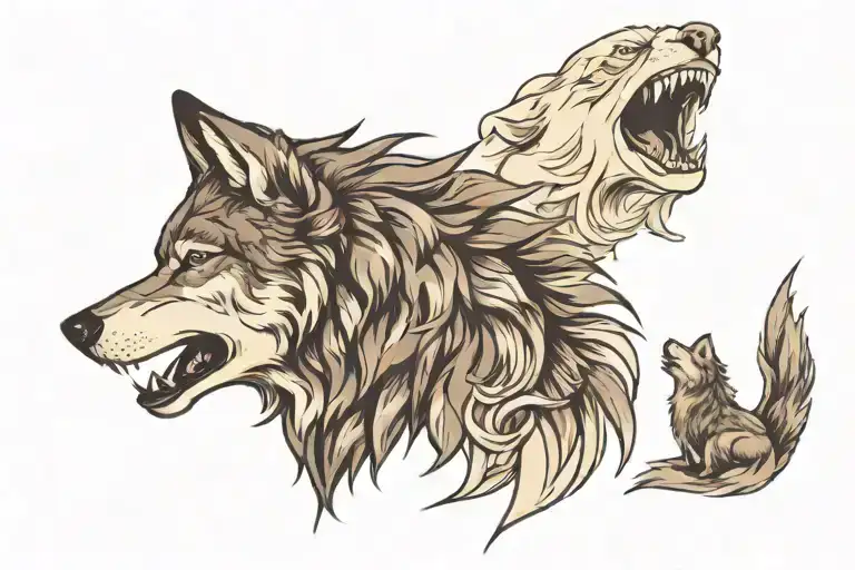Wolf Howling Together Face