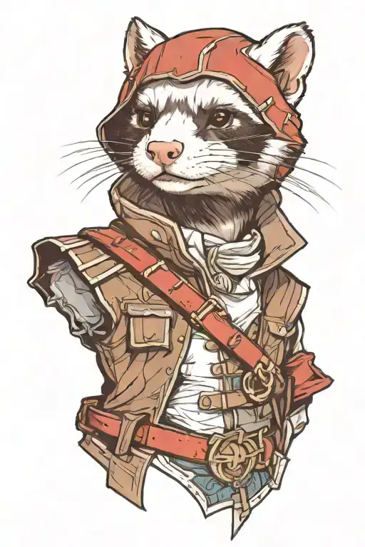 A Portrait Of Ferret Styled As Assassin With Hidden But Visible Assassins Creed Game Logo