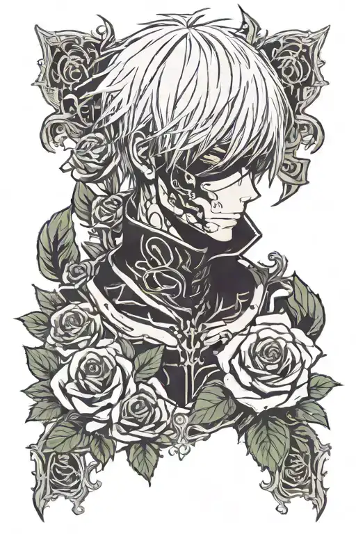 Kaneki Ken With A Rose And A Crown On His Head