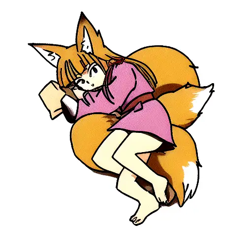 A Fox Curled Up With Heather Twigs