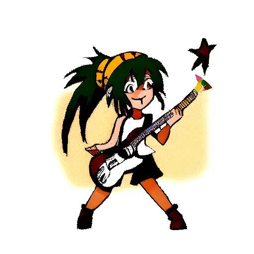 Reggae-inspired Anime Character Playing The Bass Guitar On The Beach