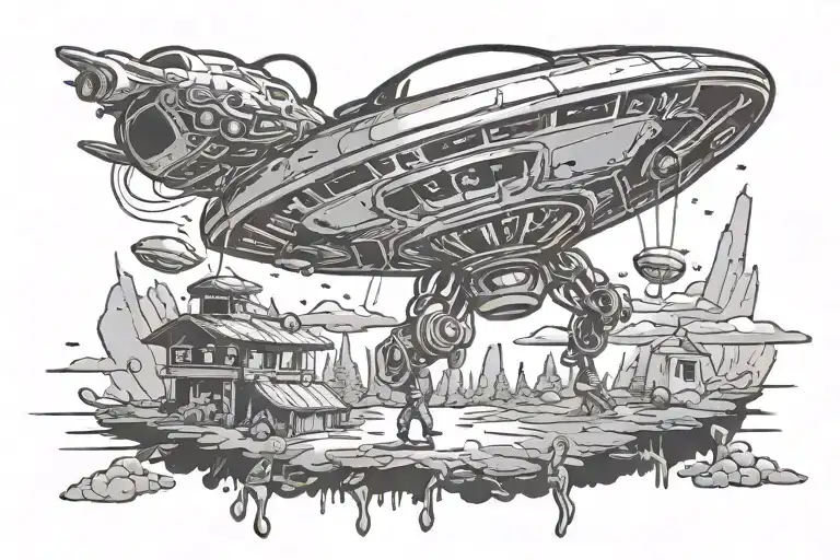 Alien Abduction Scene With A Ufo