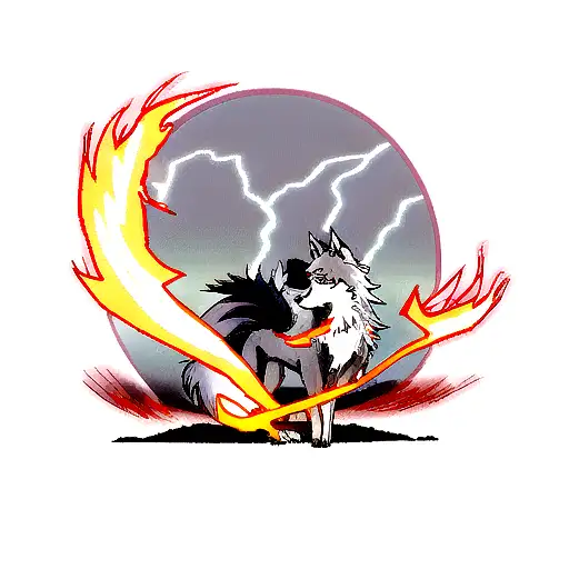 Wolf With Lightning And Fire