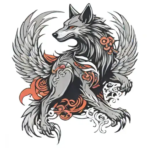 Japanese Style Winged Wolf