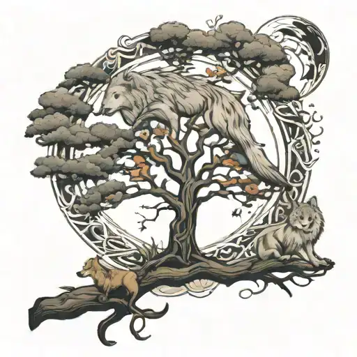 Tree Of Life And Wolf