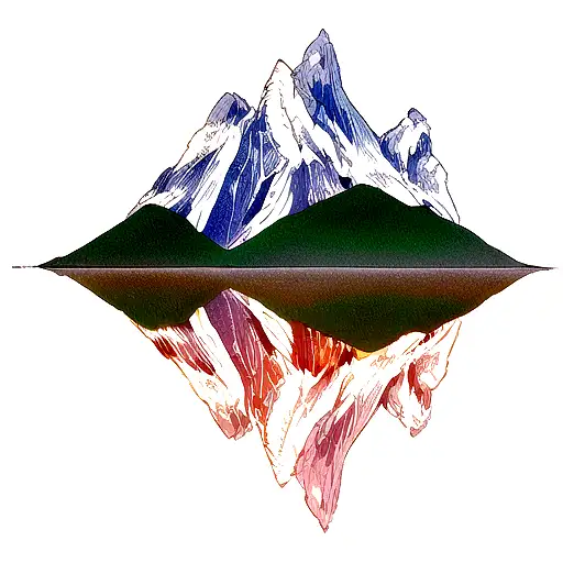 A Traditional Tattoo Of A Majestic Mountain Range Reflected In A Calm Lake