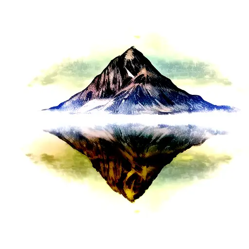 A Traditional Tattoo Of A Majestic Mountain Range Reflected In A Calm Lake