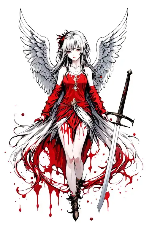 Angel Girl In Blood With A Sword