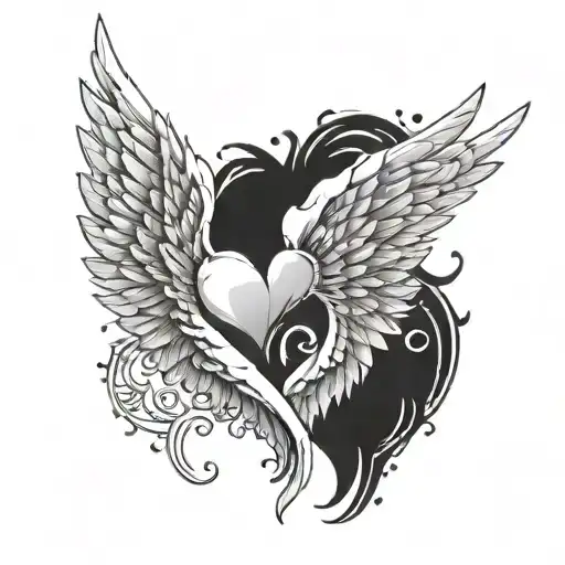 Two Halves Of Angel Wings And A Heart