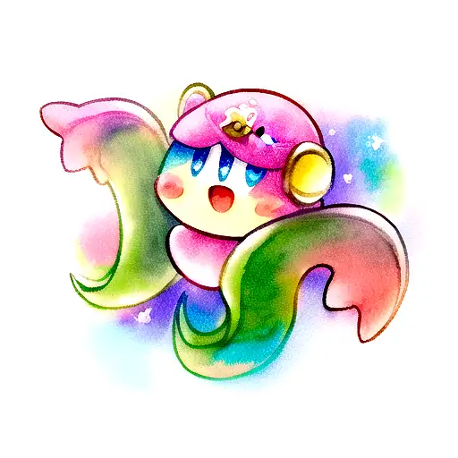 Kirby Arm Tattoo With Water Colors And A Dragon In The Same Style