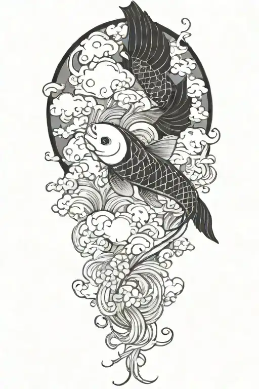 Japanese Koi With Clouds Floating