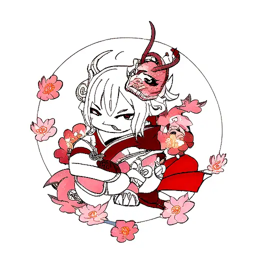 Dragon With A Hannya Mask And Sakura Flowers