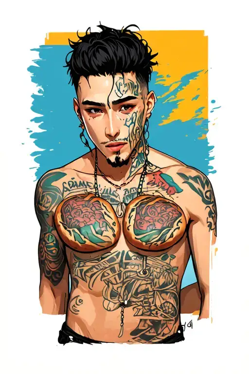 Sued Highlight On His Face And Big Bikini Breads With Piercing