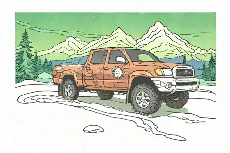 2002 Toyota Tundra In Front Of The Northern Lights Shining And A Mountain