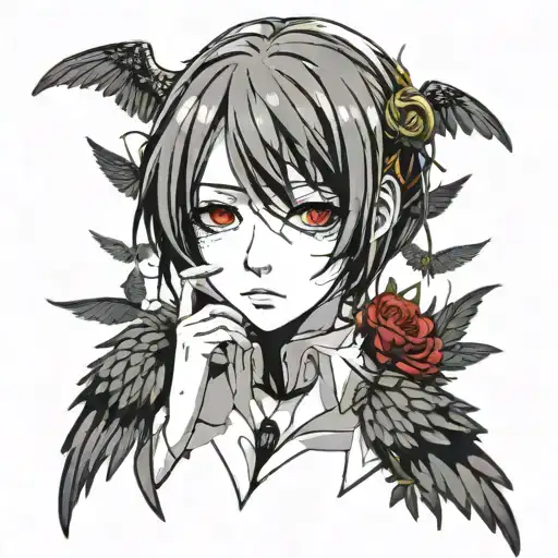 Anime Girl With Wing From Tokyo Ghoul Crying Eye Tattoo
