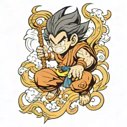 Monkey King Dressed As San Goku Kid On His Flying Cloud