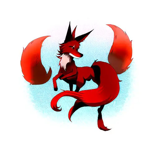 Mythical Red Animal Fox With Nine Tails
