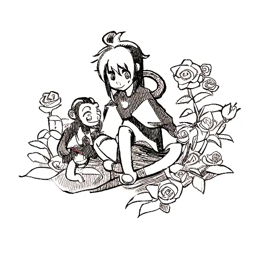 Monkey And Dragon And Roses