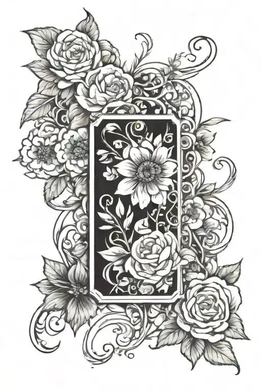 Black Rectangle With Flower Inside