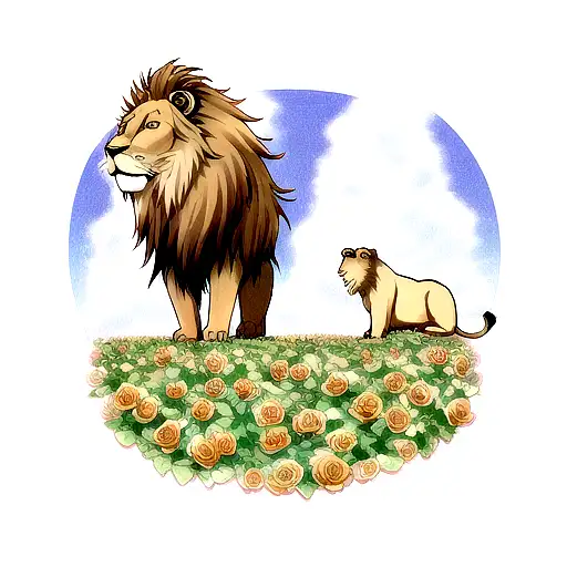 Lion With Clouds And Roses