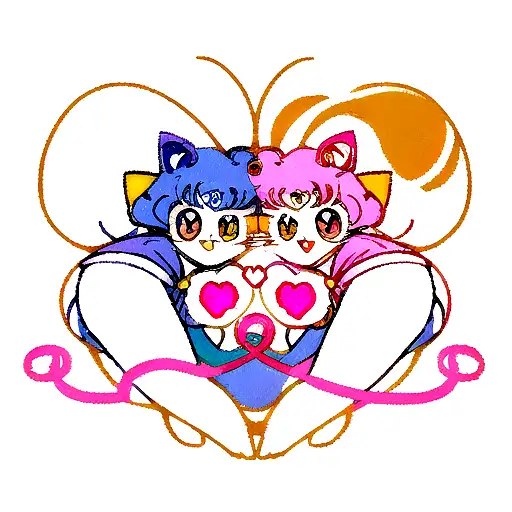 Two Sailor Moon Cats With Tails Creating A Heart Shape