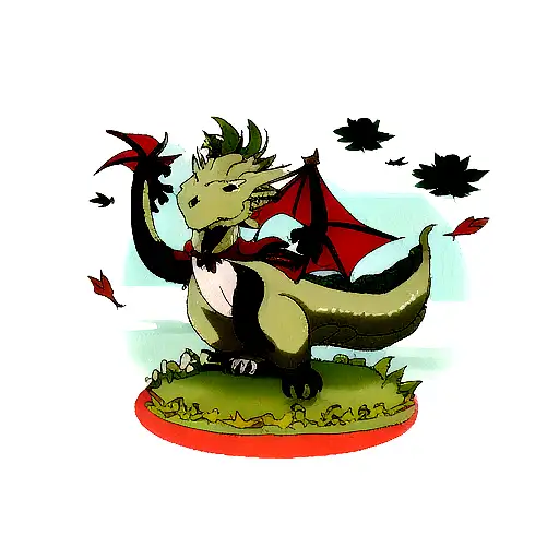 Large Dragon With Tail Of Leaves
