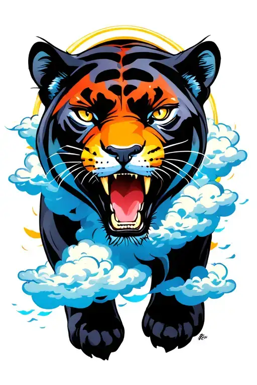 Roaring Panther In The Clouds Surrounding