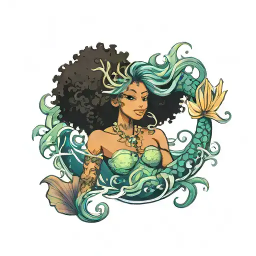 Afro Mermaid Swimming