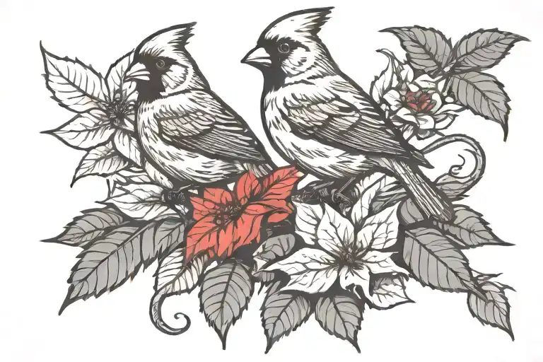 Female Cardinal On A Poinsettia