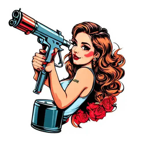 Pin Up Girl Holding Spray Gun