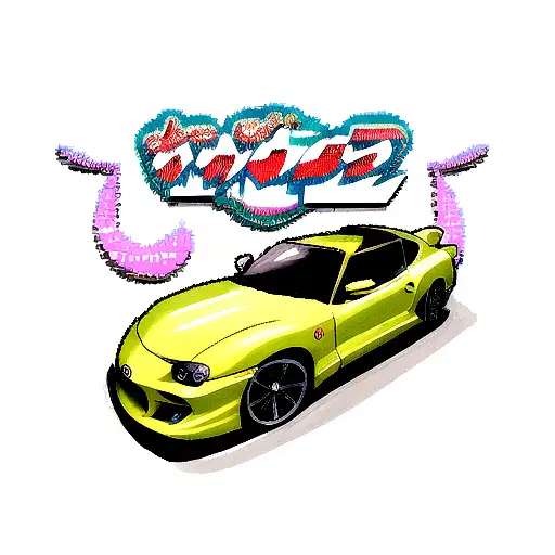 Toyota Supra With The Word Jaxon In Bubble Letters In The Background