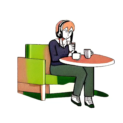 Girl With Headphones Enjoying A Cup Of Coffee In A Serene Anti-stress Setting