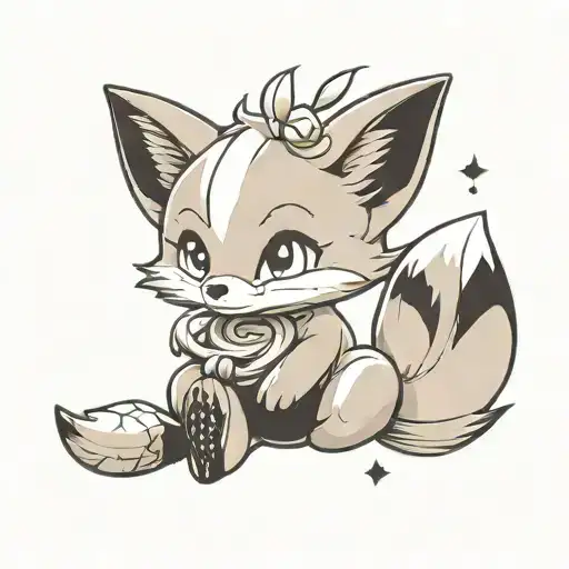 A Baby Fox Kawai With Seven Tails Watching Stars