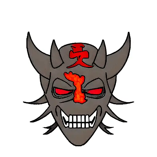 Oni Mask Broken Showing Skull Behind It
