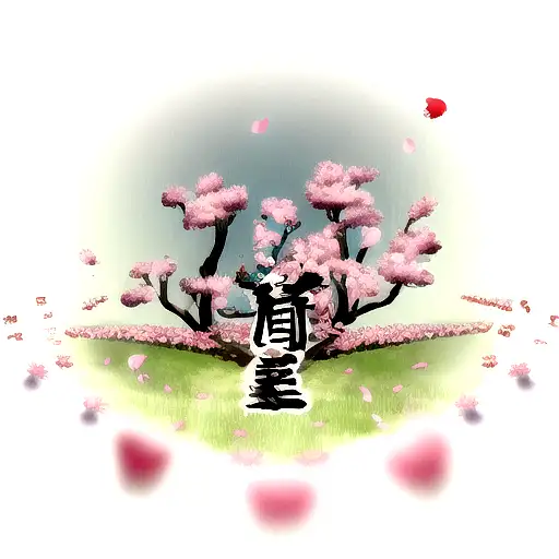 Panoramic Strip With Skull And Sakura Petals Flying By