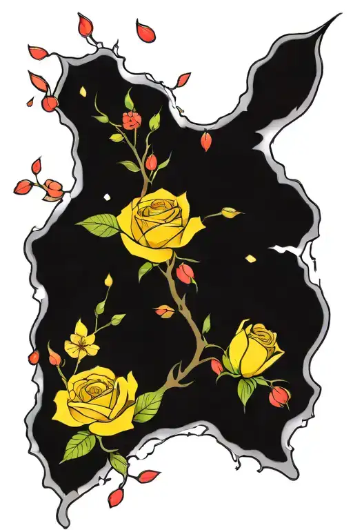 Yellow Red Tip Rose With Cherry Blossom Petals Falling