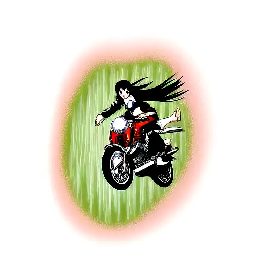 Anime Character Riding A Motorcycle Through A Waterfall