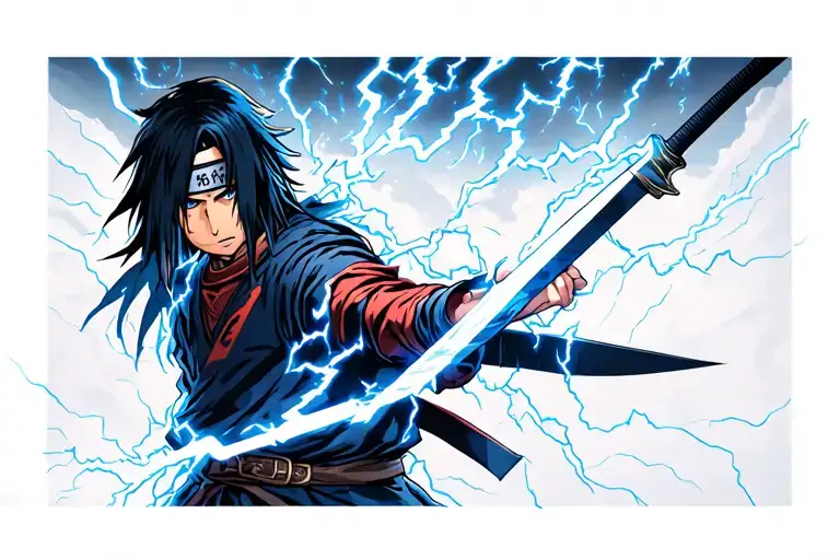 Itachi Uchiha In Blade Wrapped In Lightning