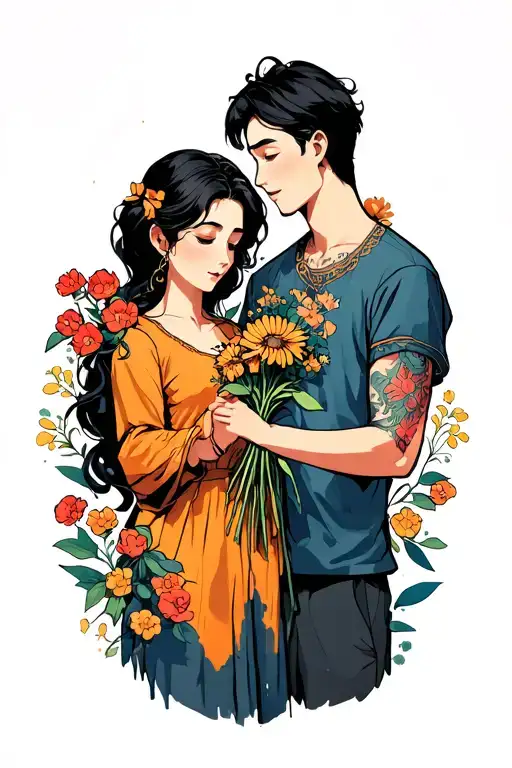 A Man Giving Some Flowers To His Mother