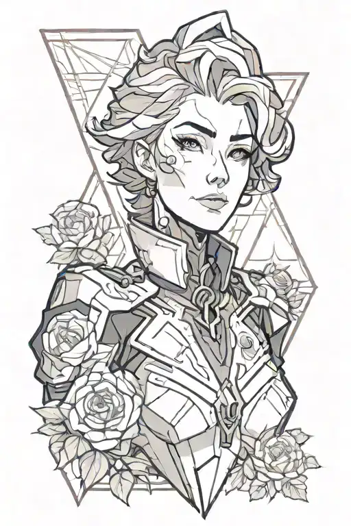 Bust Portrait Of Moira O'deorain From Overwatch 2 With A Geometric And Floral Background