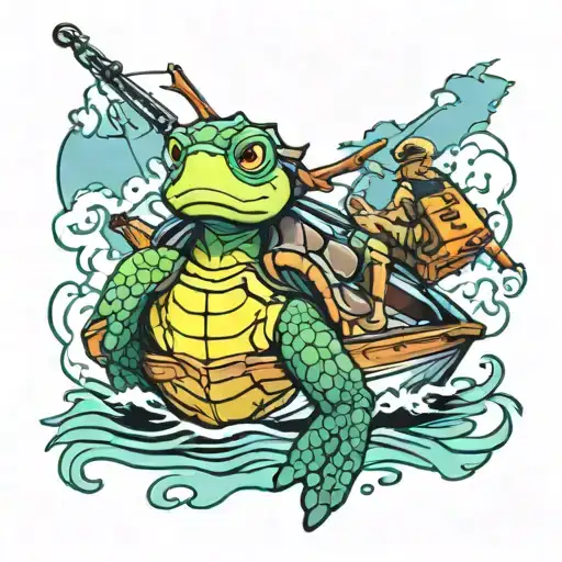 Turtle On Boat Fishing