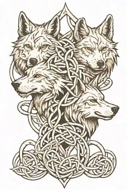 Three Wolfs In Celtic Knot Intertwined