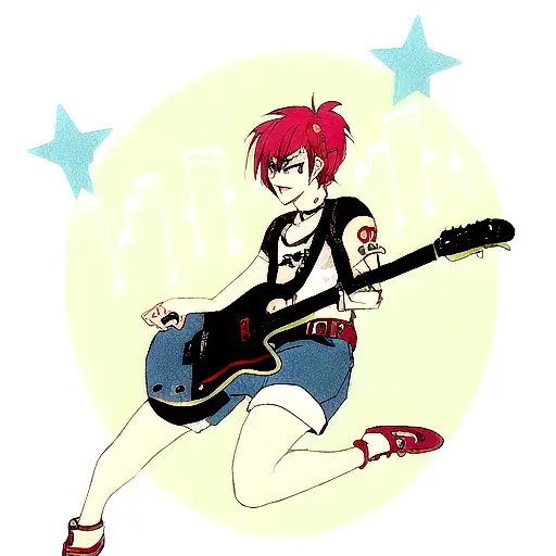 A Music-themed Tattoo Featuring An Anime Character Playing A Guitar