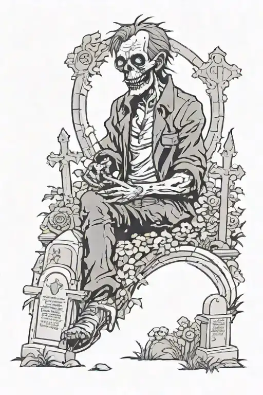Zombie In A Graveyard Scene With Tombstones Adorned With Gothic