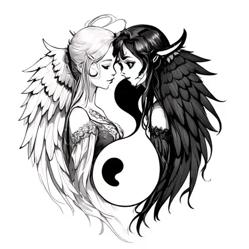 Demon Girl And Angel Girl Ying And Yang
