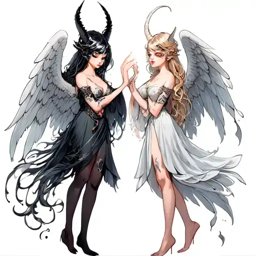 Demon Girl And Angel Girl Ying And Yang