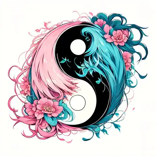 Anime Girl Ying And Yang Symbol