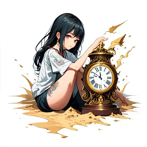 Anime Girl With Broken Sand Clock
